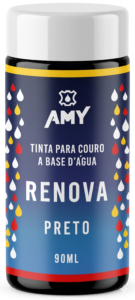 AMY RENOVA Tinta especialmente desenvolvida a base de água, recomendada para pintar couro cru, soletas e atanados. Embalagens 90ml